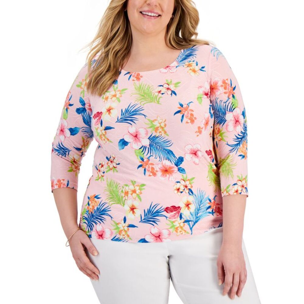 JM Collection Plus Size Floral Jacquard Top